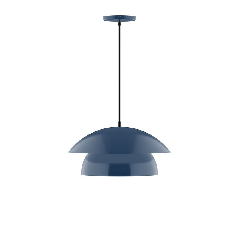 Navy 16-inch pendant light with domed shade and hanging cord.