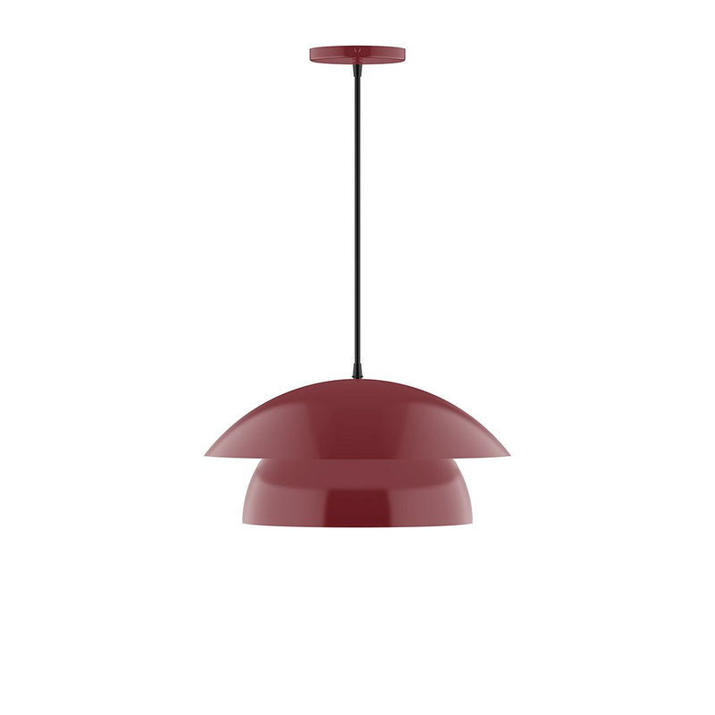 Barn red dome pendant light with slim black cord and round ceiling canopy