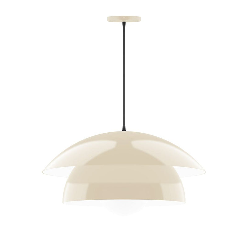 Cream glass globe pendant light with metal canopy and hanging cord