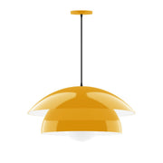 Bright yellow glass globe pendant with metal canopy and hanging cord