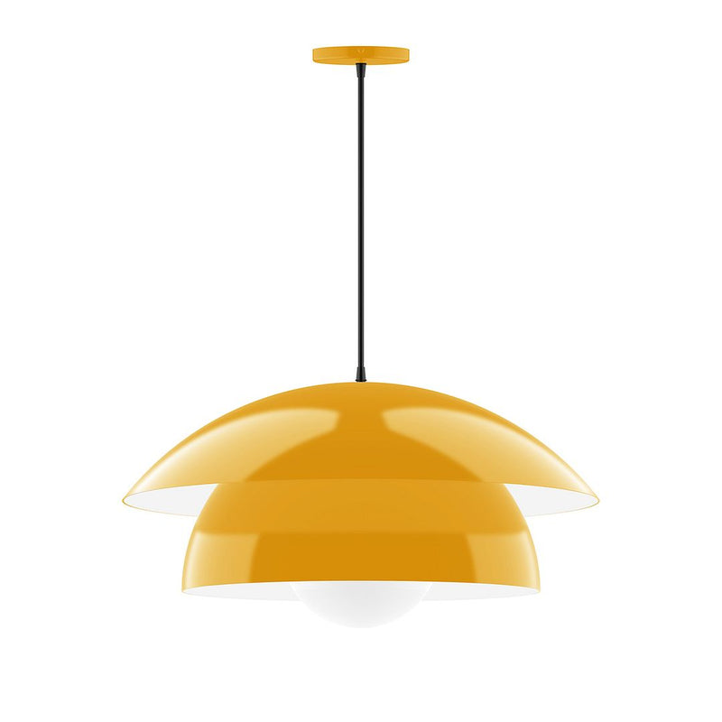 Bright yellow glass globe pendant with short gold canopy and hanging cord