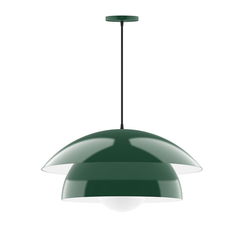 Nest glass globe pendant with forest green dome shade and hanging cord