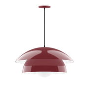 Barn red glass globe pendant with curved shade and dark hanging stem
