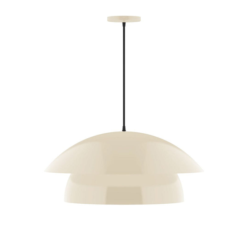 Cream dome pendant light with frosted shade and black hanging cord