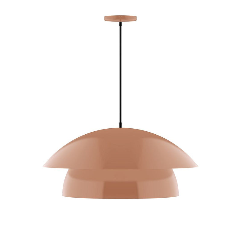 Terracotta dome LED pendant light with black cord and smooth metal shade