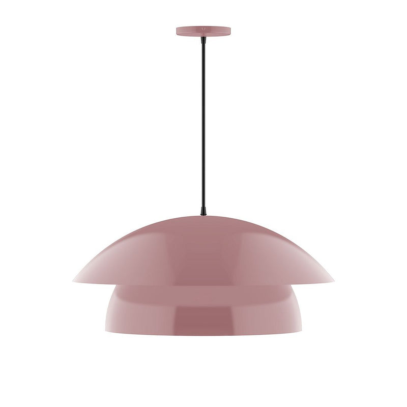 Mauve LED pendant light with domed two-tier shade and hanging cord