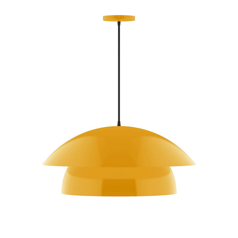 Bright yellow Nest pendant light with layered shades and black cord, 24 in