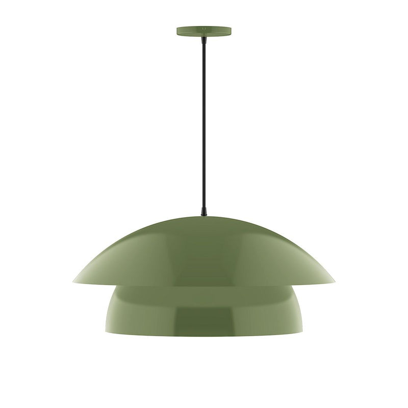 Fern green dome pendant light with two-tier shade and hanging cord