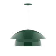 Forest green 24-inch pendant light with two-tier metal dome shade and cord