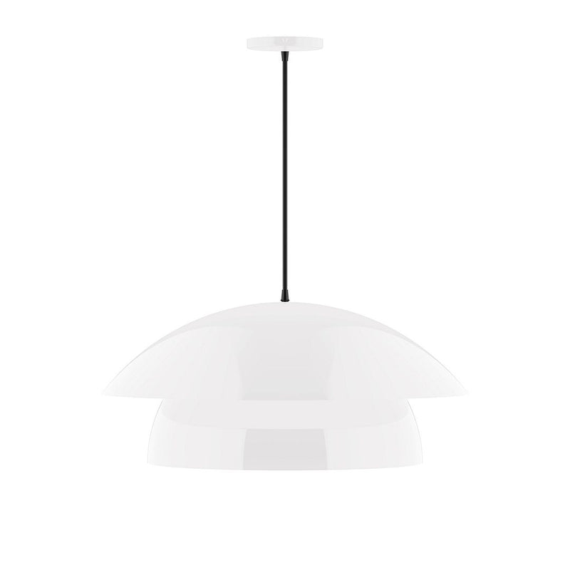 Nest 24" white pendant lamp with dome-shaped glass shade and black cord