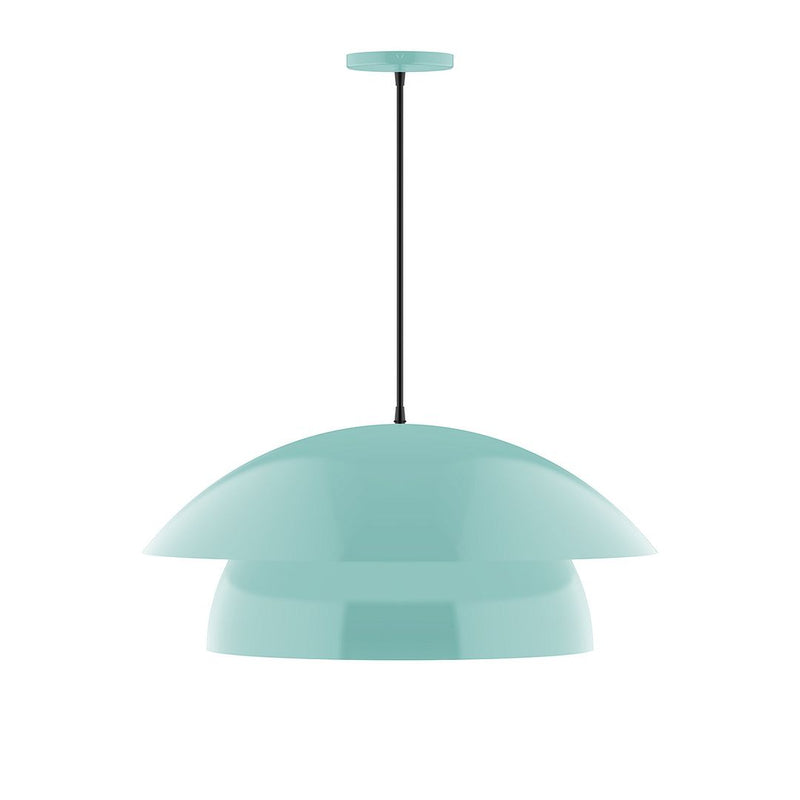 Sea green dome pendant with black cord and small canopy