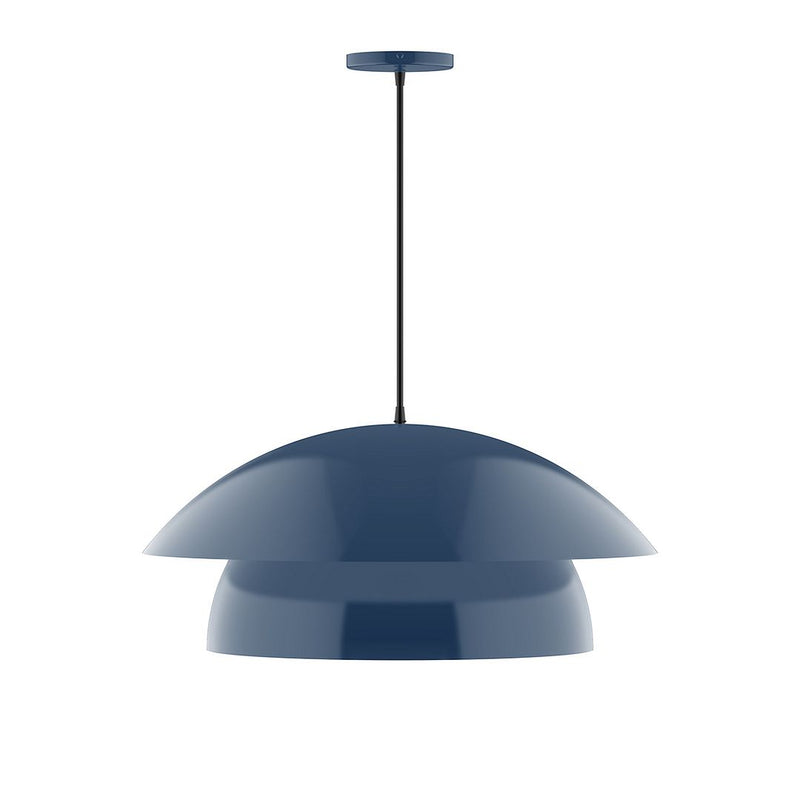 Navy dome pendant light with single metal shade and hanging cord