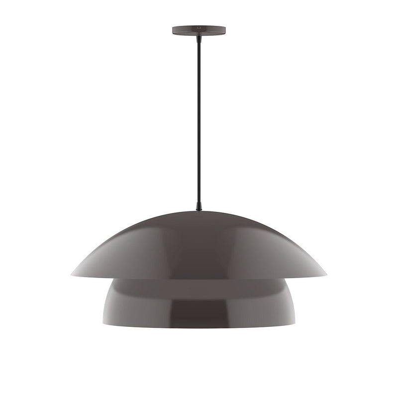 Architectural Bronze LED pendant with two-tier domed shade and hanging cord