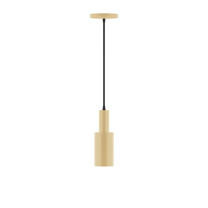 Ivory pendant light with cylindrical shade and black cord, flat top canopy
