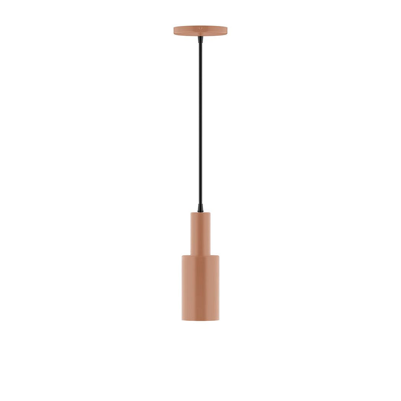 Terracotta LED pendant light with cylindrical shade and black cord