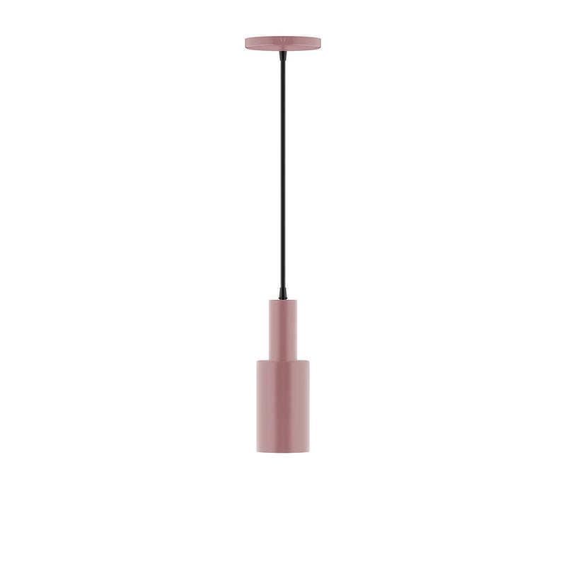 LED pendant light with mauve cylindrical diffuser and black cord