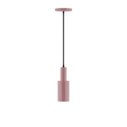 Mauve LED pendant light with cylindrical diffuser and black cord
