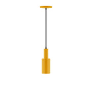 Bright yellow pendant light with cylindrical shade and black cord