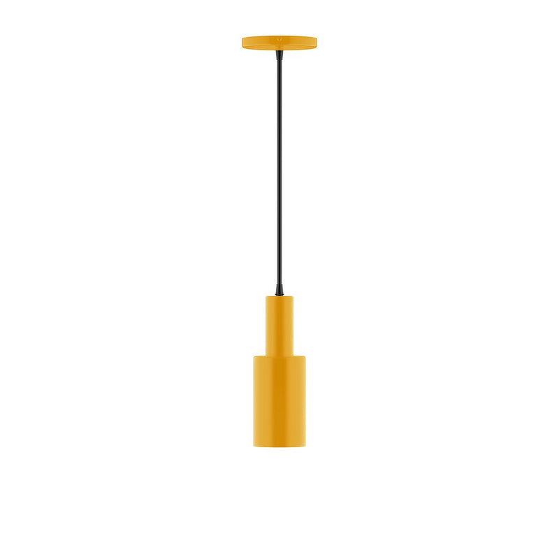 Bright yellow LED pendant with cylindrical shade and black cord