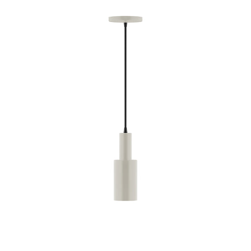 Silk gray cylindrical pendant light with black cord and small top cap