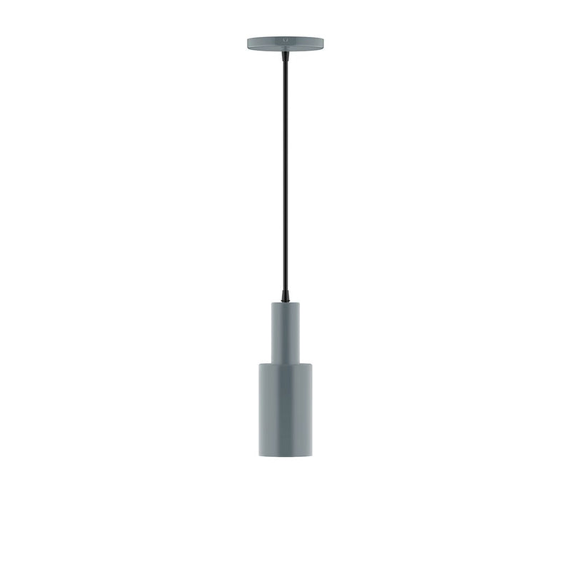 Slate gray LED pendant with cylindrical shade and straight hanging rod