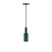 Forest green LED pendant light with cylindrical shade and hanging cord