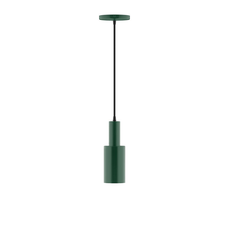 Forest green LED pendant light with cylindrical shade and top cap