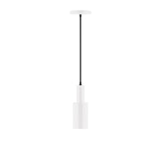 White cylindrical pendant with braided cord and small metal canopy