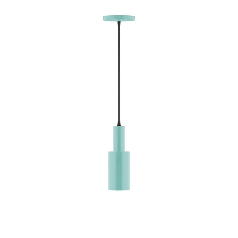 Sea green cylinder pendant light with black cord and top cap