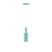 Sea green pendant light with cylindrical shade and black cord, 3.5 in