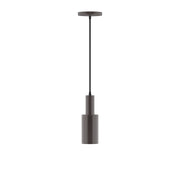 Bronze architectural pendant with cylindrical shade and corded suspension