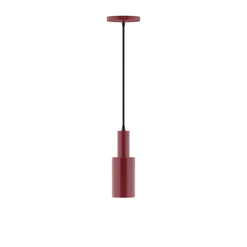 Barn red LED pendant light with cylindrical shade and hanging cord