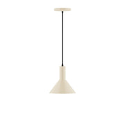 Cream 8-inch pendant lamp with cone shade and black hanging cord