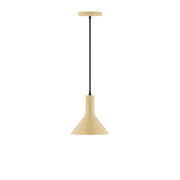 Ivory pendant lamp with black cord and tapered bell shade