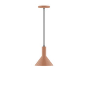 Terracotta LED pendant with bell shade and black cord, round ceiling canopy