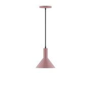 Mauve LED pendant light with flared bell shade and black cord, 8 inch size