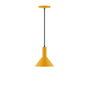 Bright yellow pendant light with bell shade and black cord