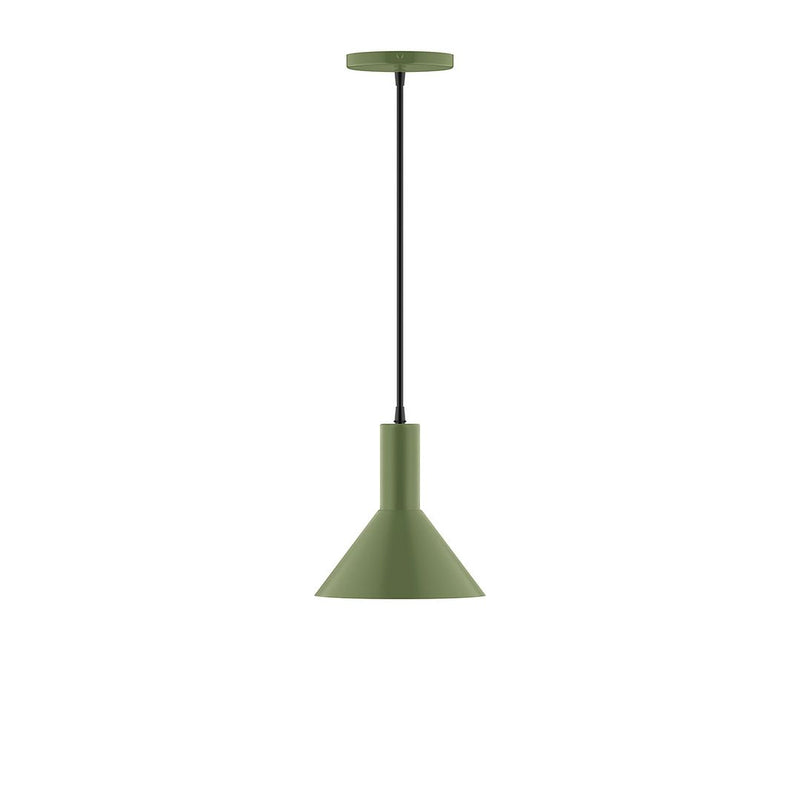 Fern green LED pendant with bell shade and black cord, round ceiling plate