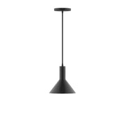 Black pendant light with tapered shade and straight hanging stem