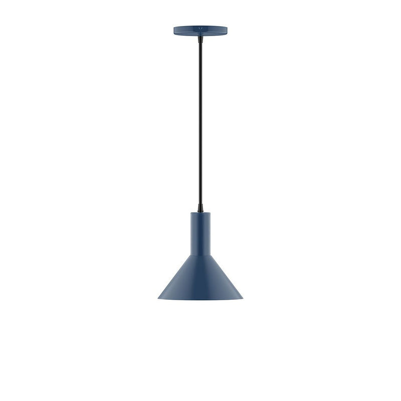 Navy 8-inch pendant light with bell shade and straight hanging cord