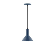 Navy pendant light with flared bell shade and dark cord