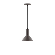 Bronze pendant light with flared bell shade and straight hanging stem