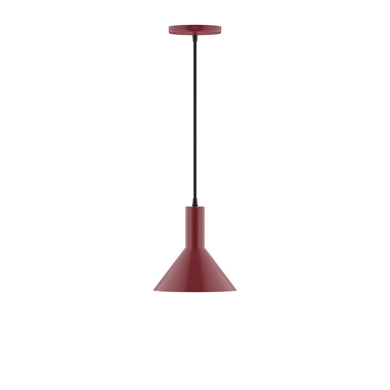 8-inch barn red pendant light with tapered shade and hanging cord