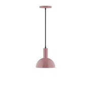 Mauve dome LED pendant light with black cord and ceiling canopy