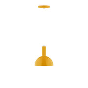 8-inch LED pendant with bright yellow dome shade and black hanging cord