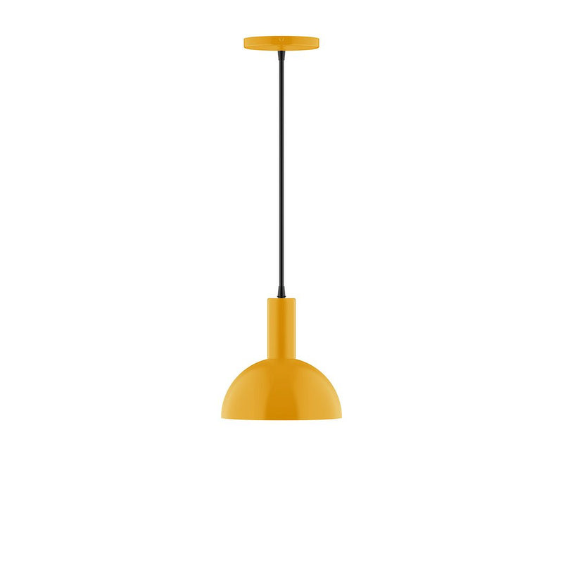 Bright yellow 8-inch glass dome pendant with black cord and ceiling canopy