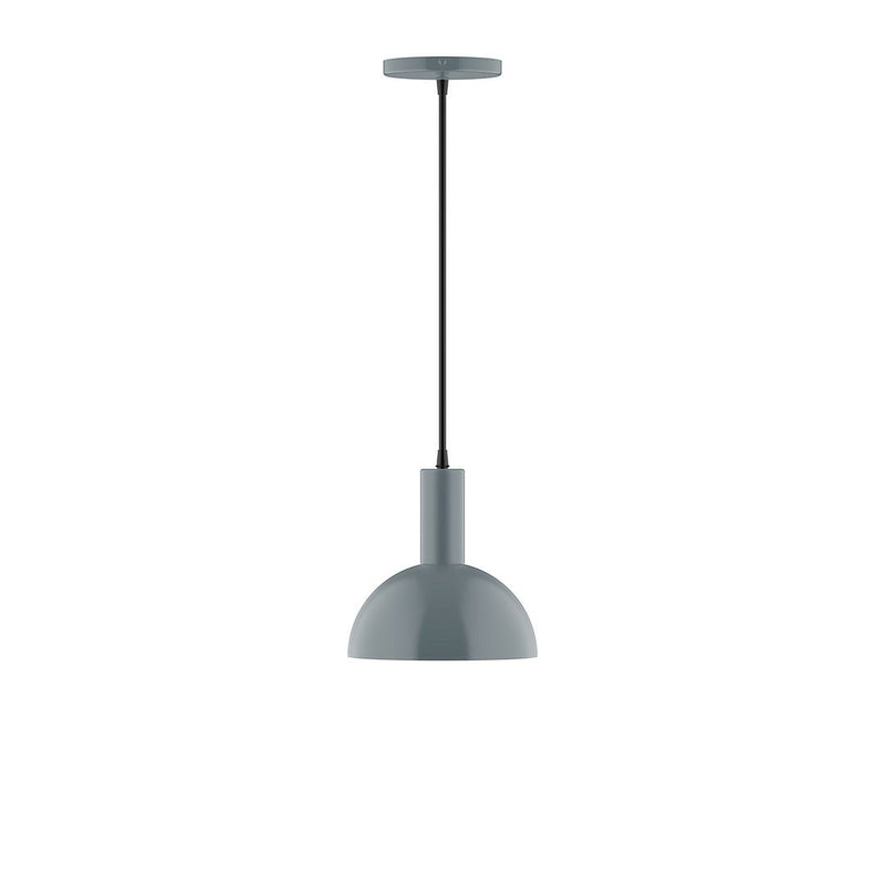 Slate gray LED pendant with round dome shade and hanging cord