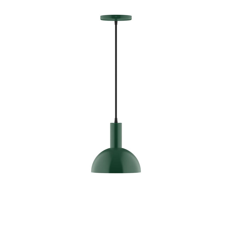 Forest green LED pendant with dome shade, green canopy, and black cord