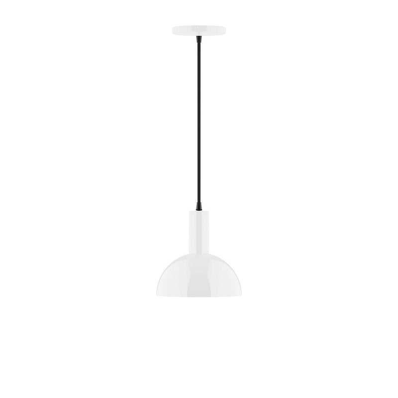 White LED pendant with dome shade and black cord, 8-inch size