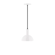 White dome pendant light with cord and ceiling canopy, 8-inch shade